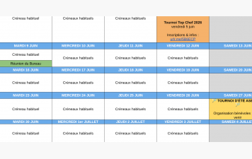 Calendrier de l'ASBAD 87